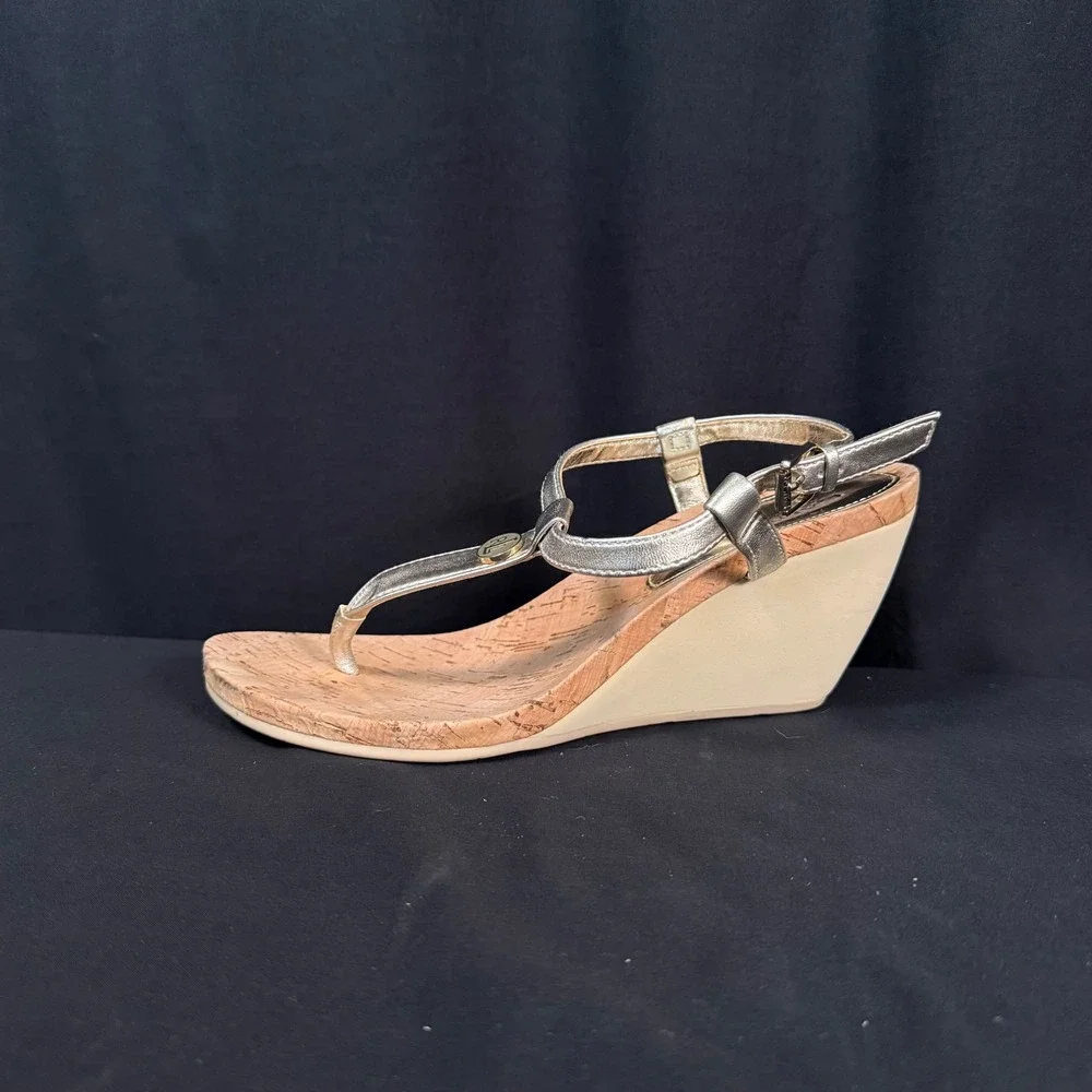 Lauren Ralph Lauren Reeta Cork Wedge Sandals Platino Silver Metallic Womens 8.5B